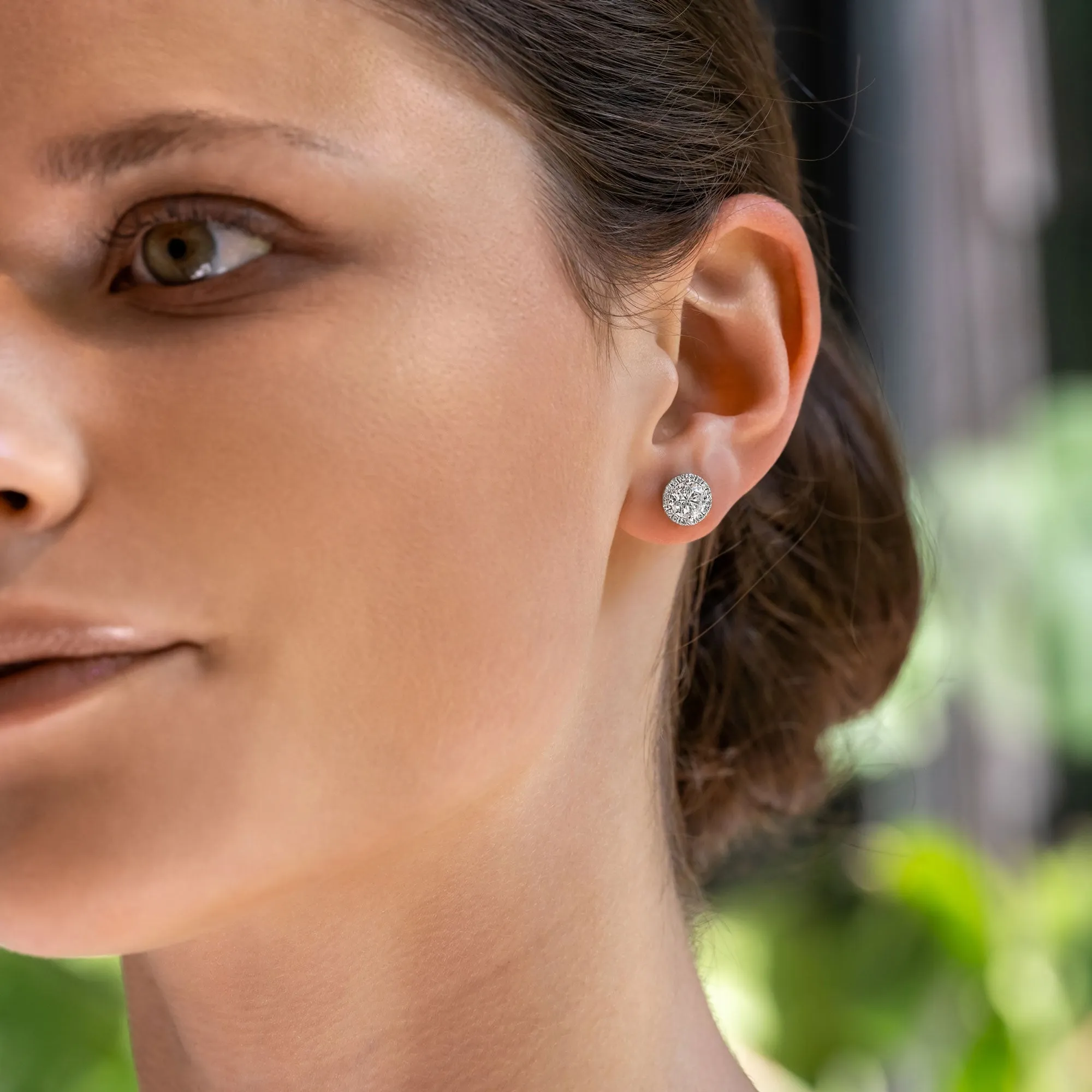 Halo stud earrings with round lab-grown diamonds