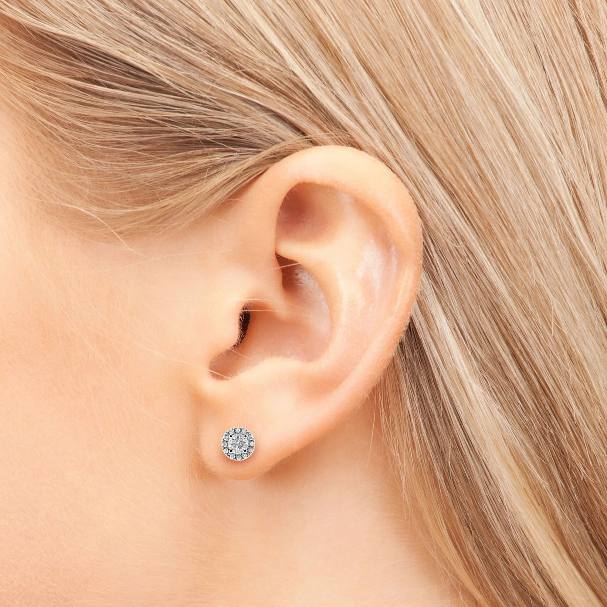 Halo stud earrings with round lab-grown diamonds