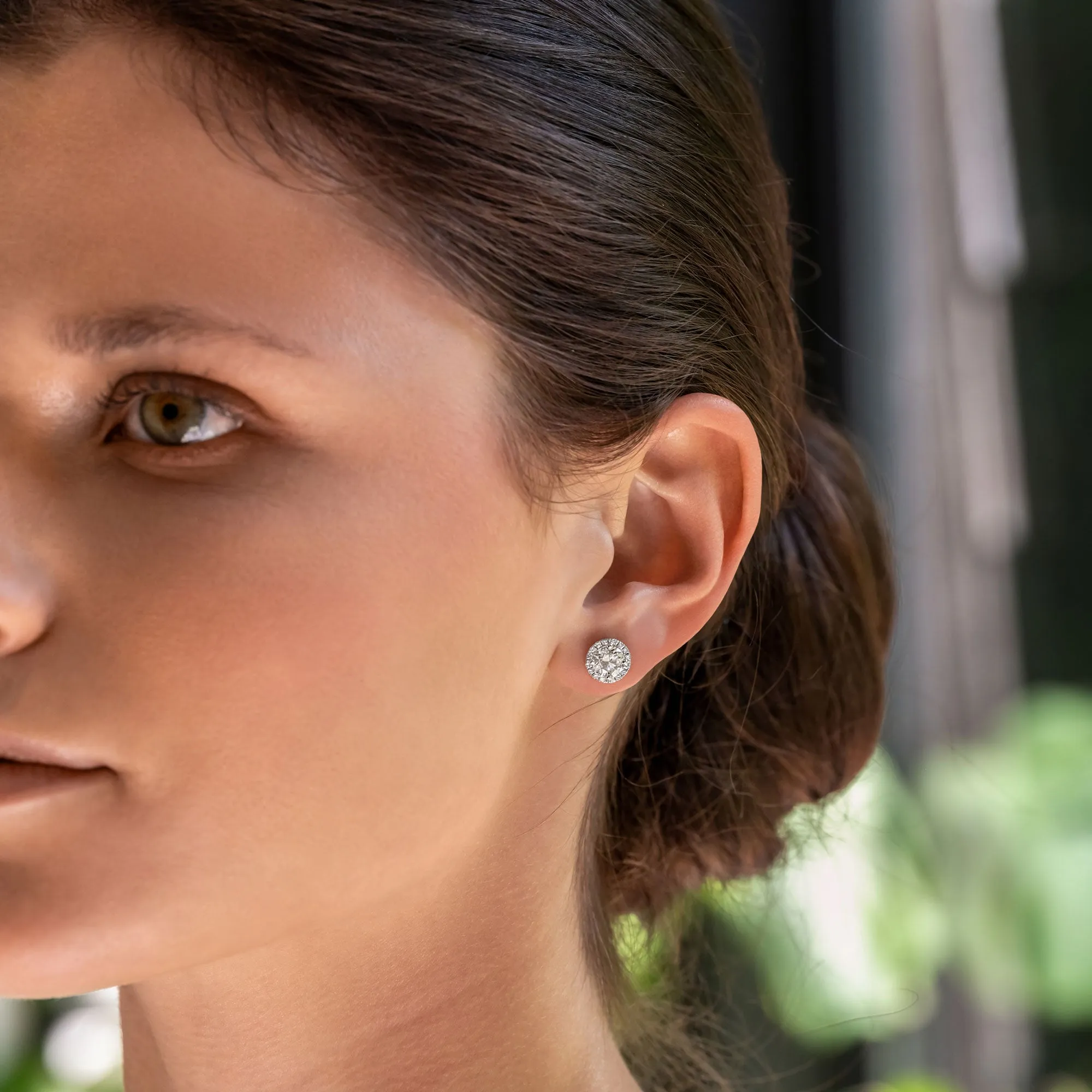 Halo stud earrings with round lab-grown diamonds