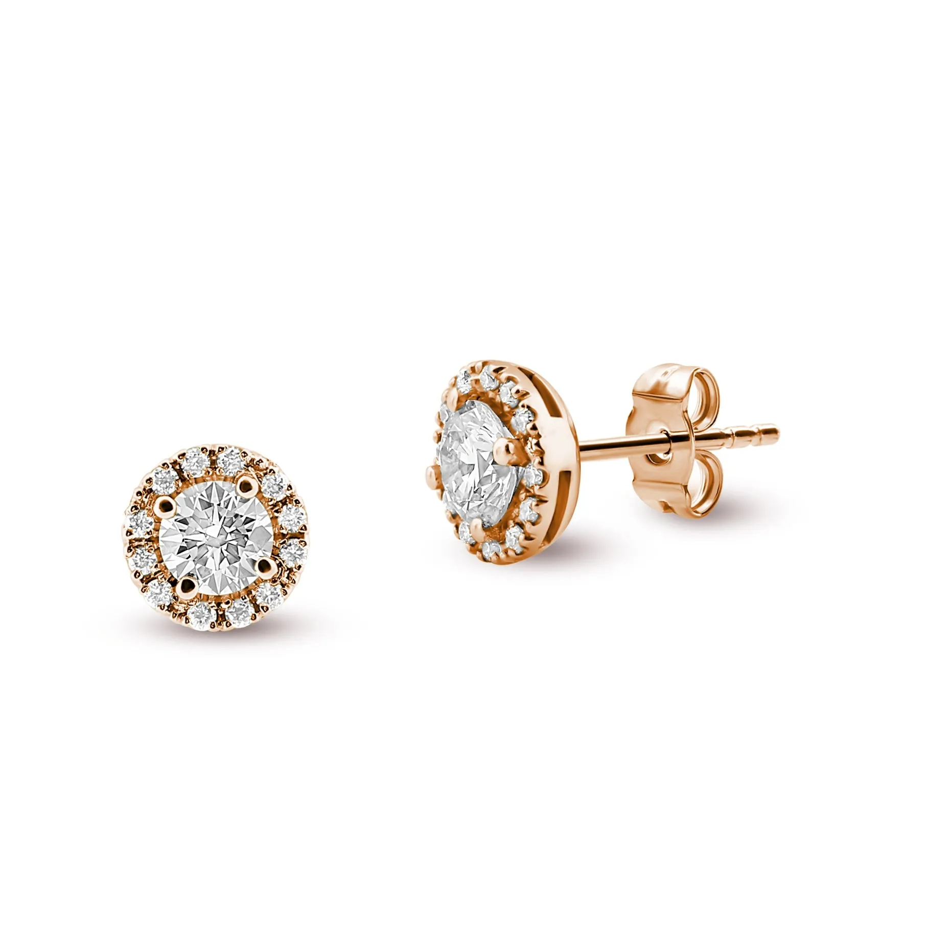 Halo stud earrings with round lab-grown diamonds