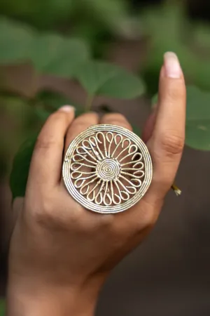 Handmade Circular Dokra Brass Adjustable Finger Rings | Unique Indian Jewelry with Intricate Artistry