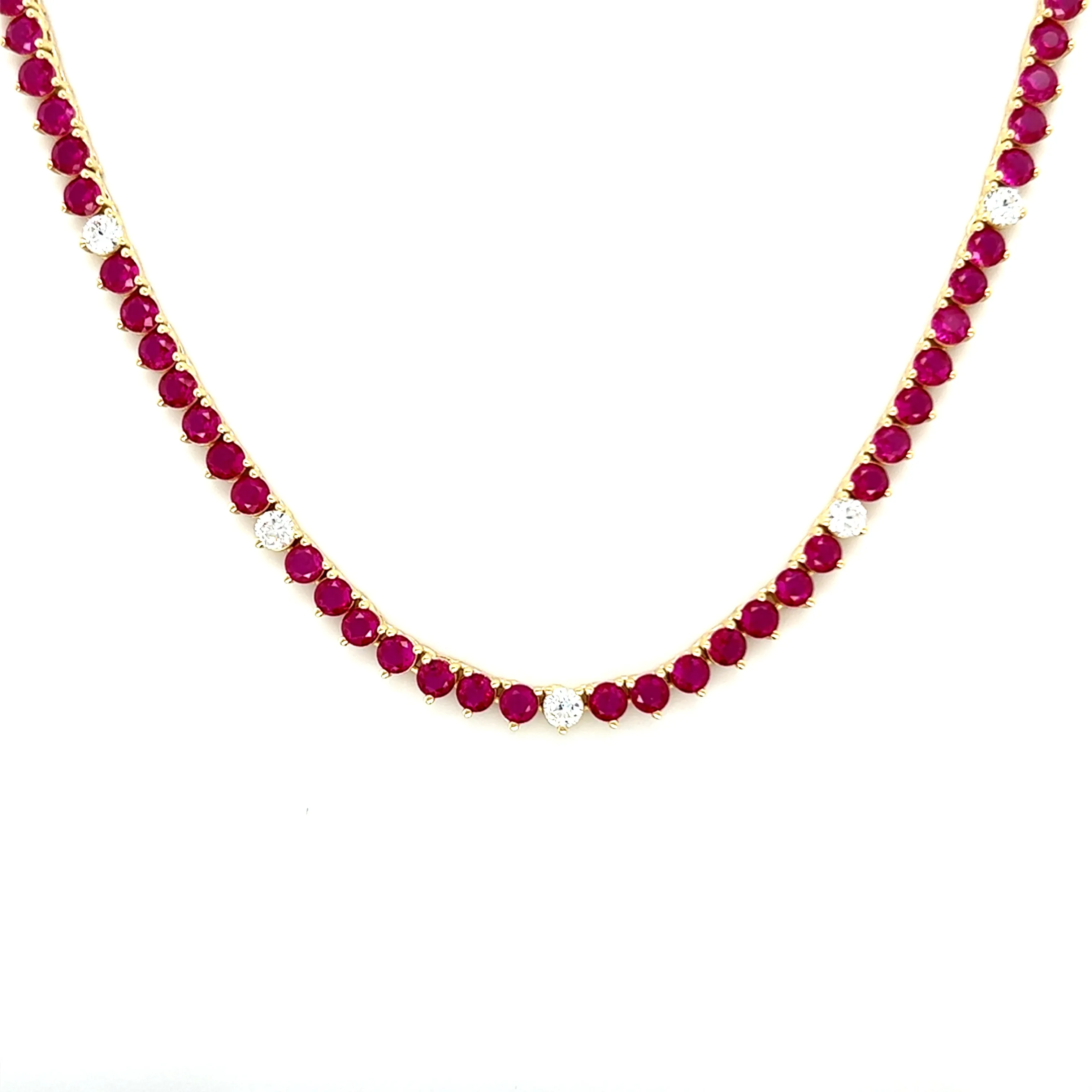 Ibiza Ruby Red   Clear CZ’s 3 Prong Tennis Necklace