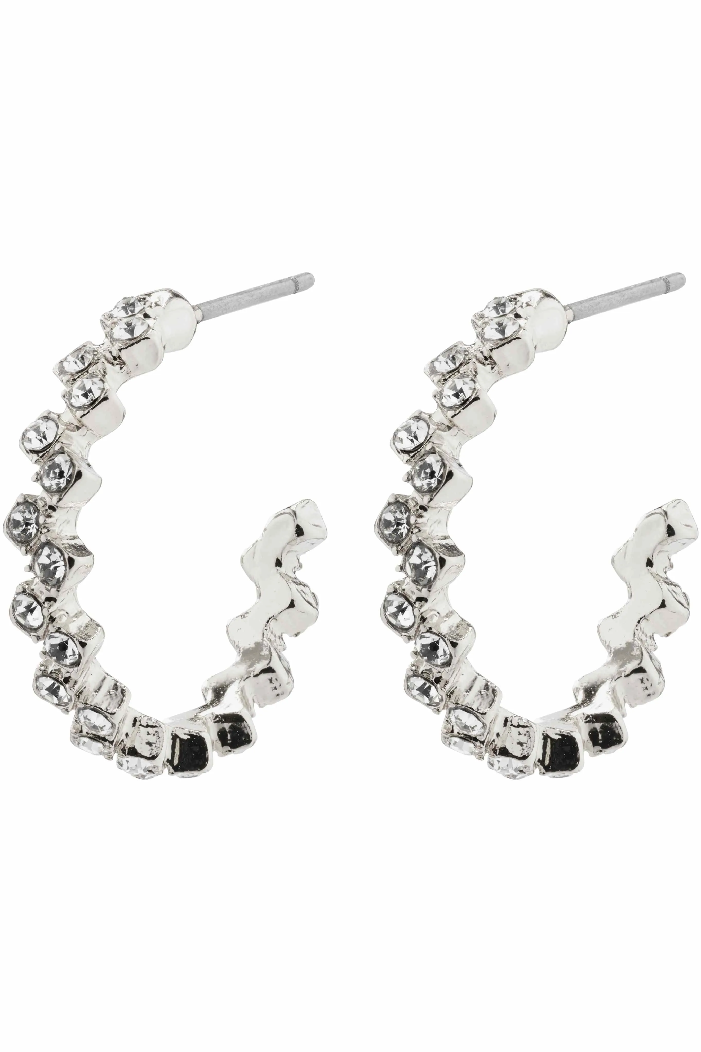 Jolene Wavy Crystal Silver Hoop Earrings