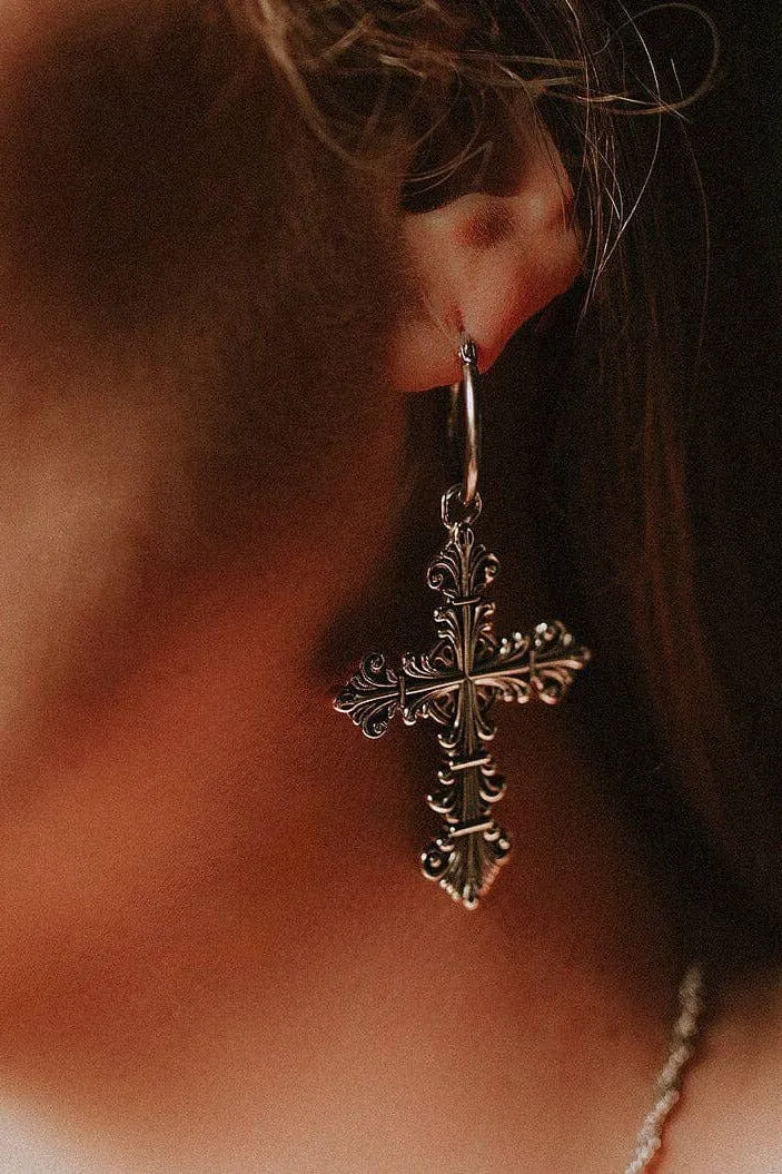 Lament Cross Hoop Earrings