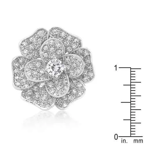 Large Flower Cubic Zirconia Cocktail Ring