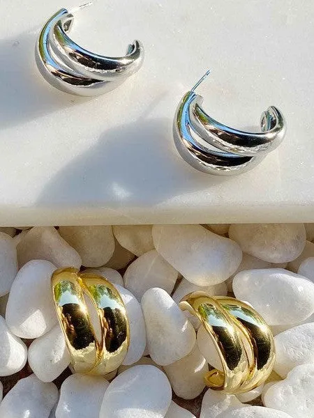 Lean On Me Double Hoop Silver Earrings