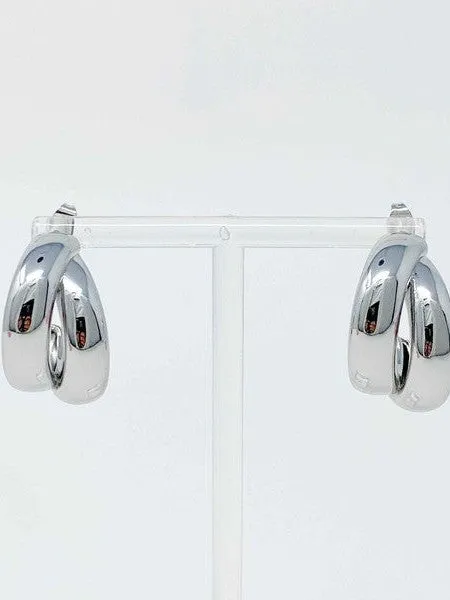 Lean On Me Double Hoop Silver Earrings