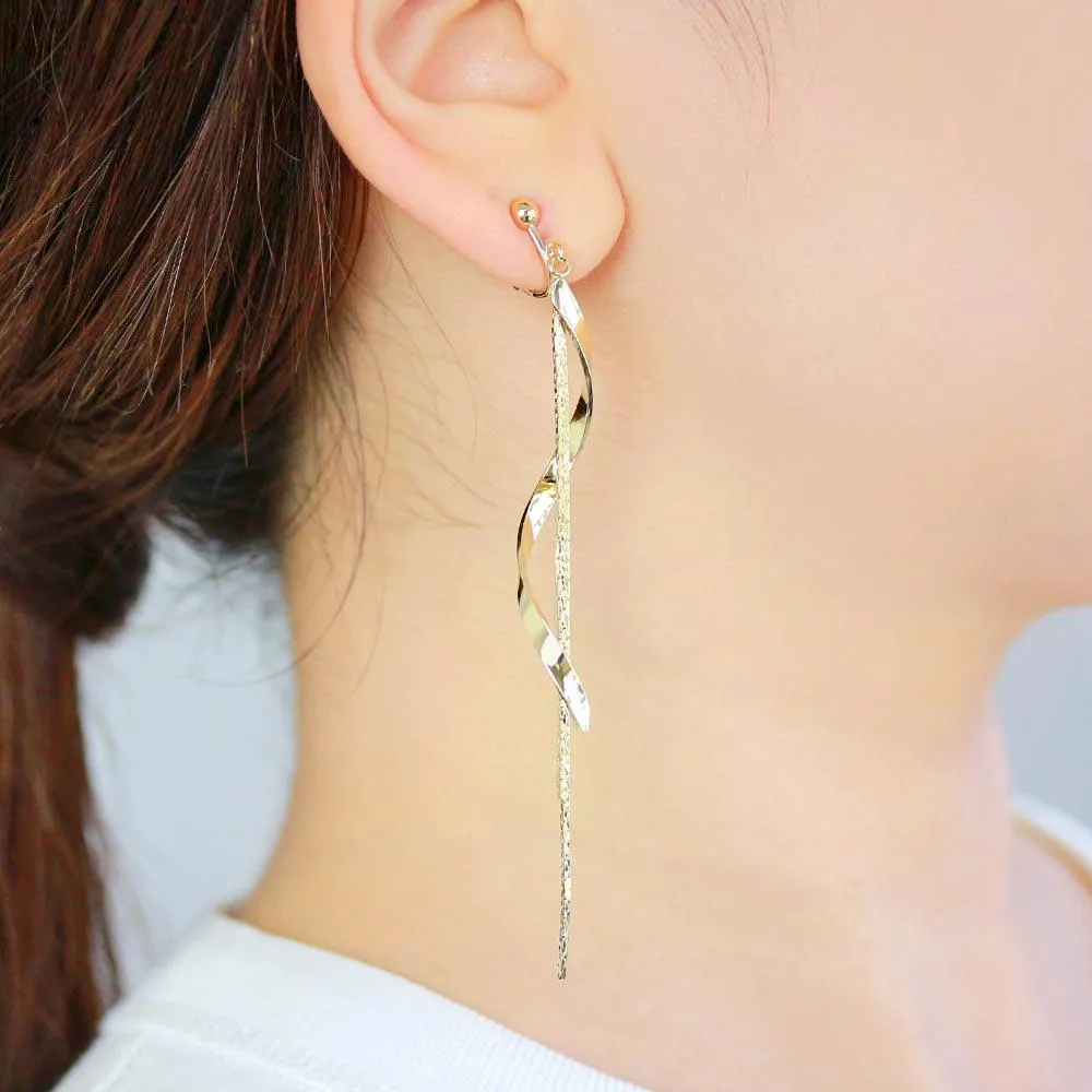 Long Spiral Clip On Earrings