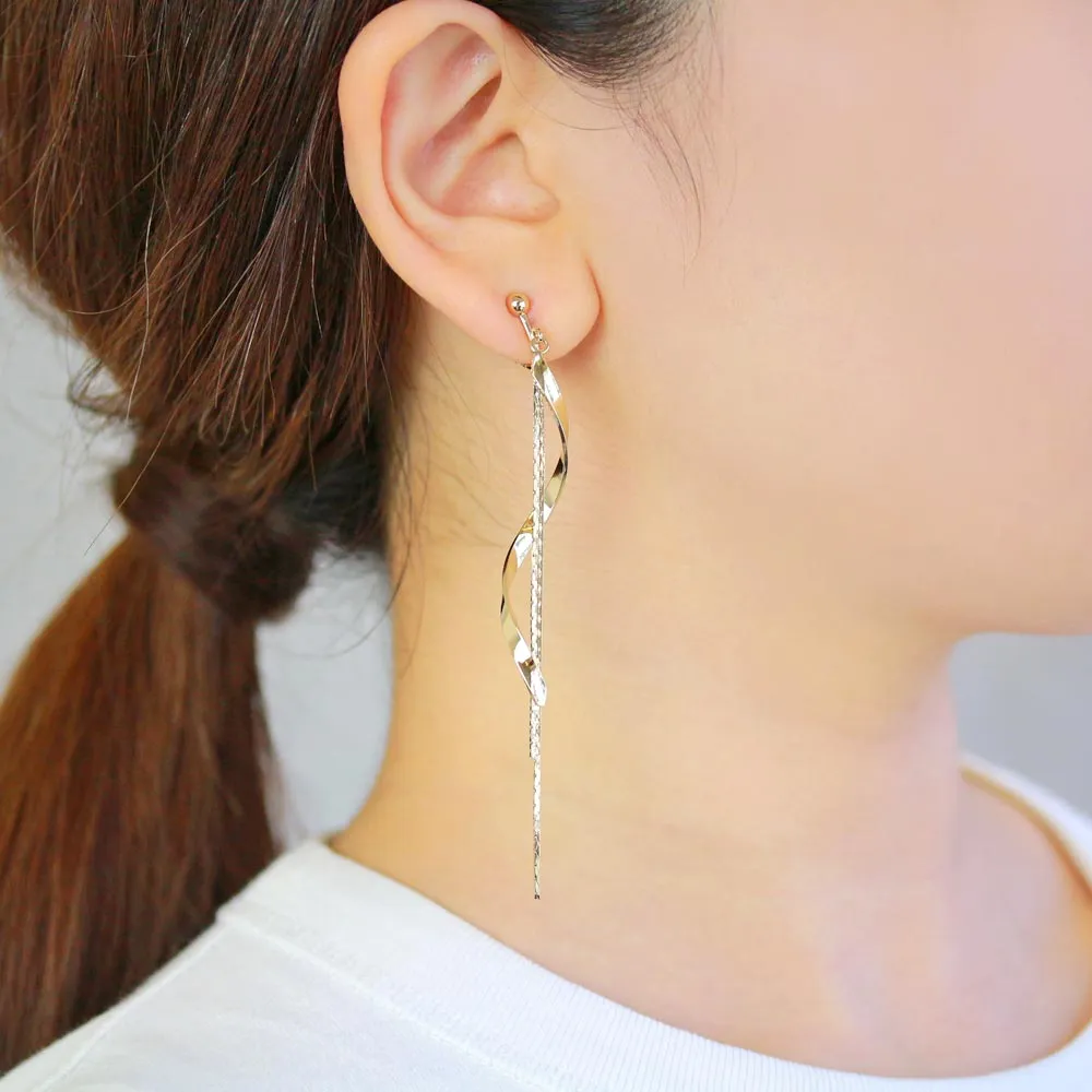 Long Spiral Clip On Earrings