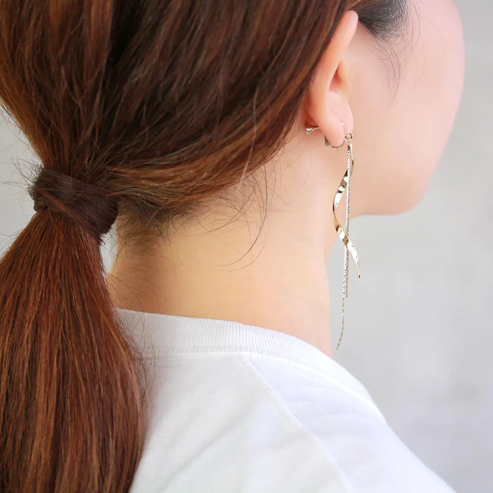 Long Spiral Clip On Earrings