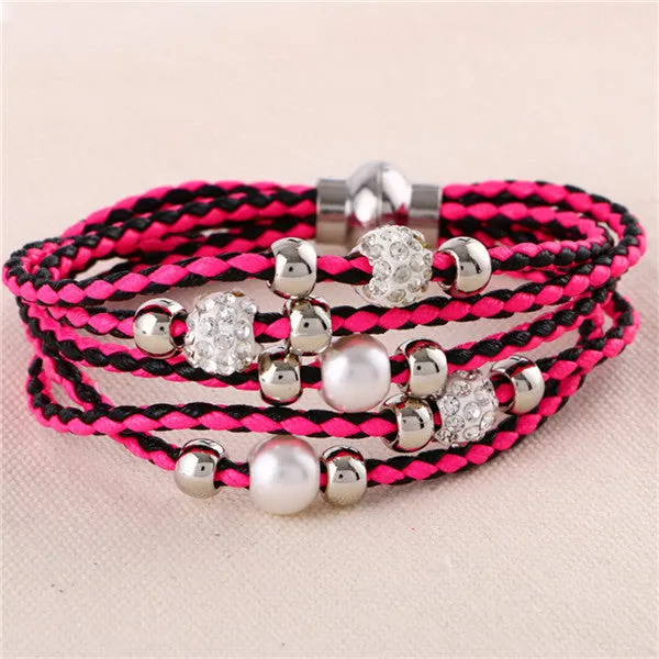 Lovely big European and American fashion leather bracelet female jewelry simple temperament tide