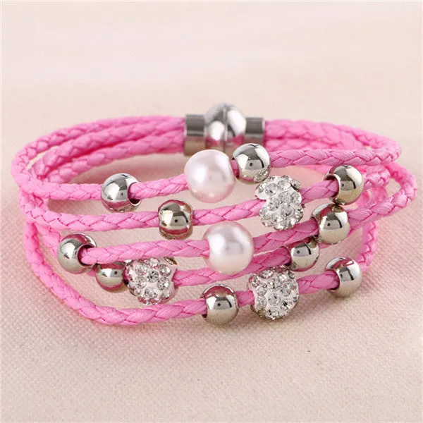 Lovely big European and American fashion leather bracelet female jewelry simple temperament tide