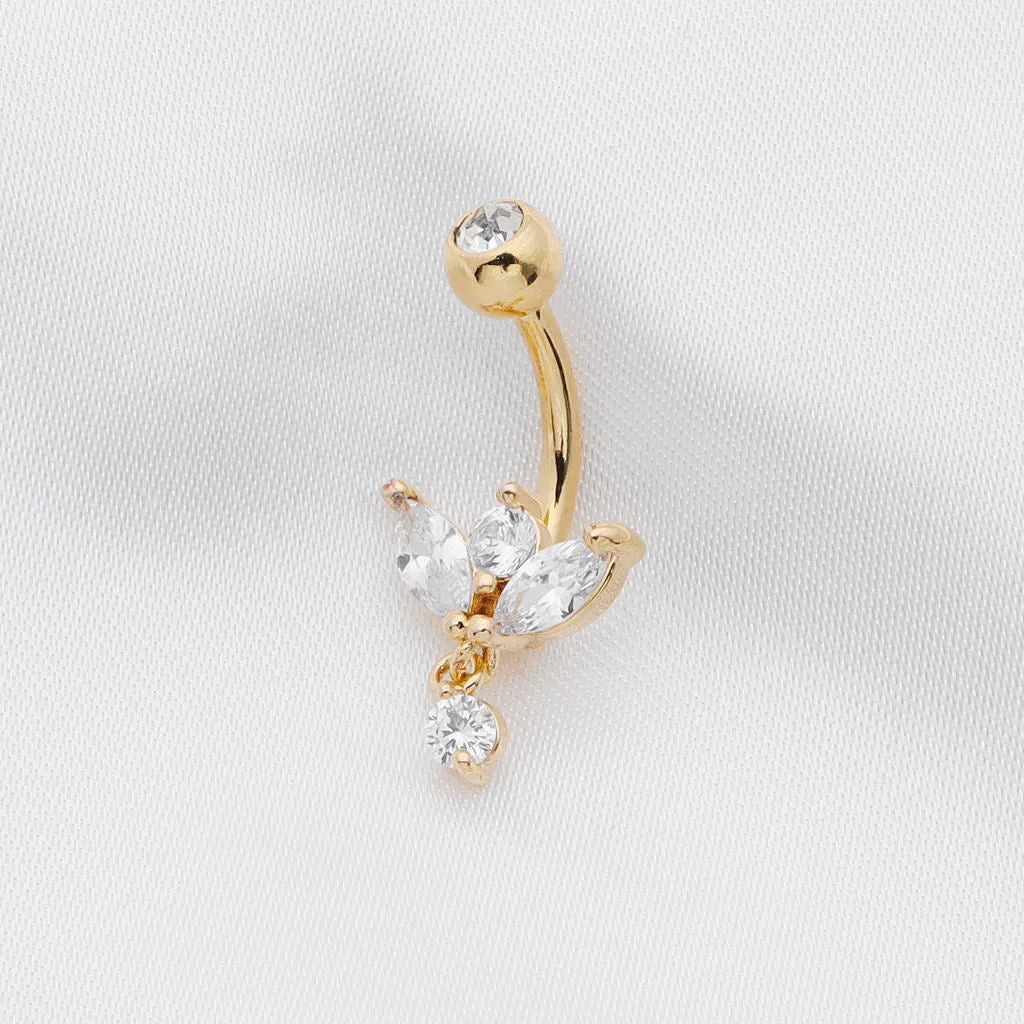 Marquise-Cut C.Z Sprout Belly Button Ring - Gold