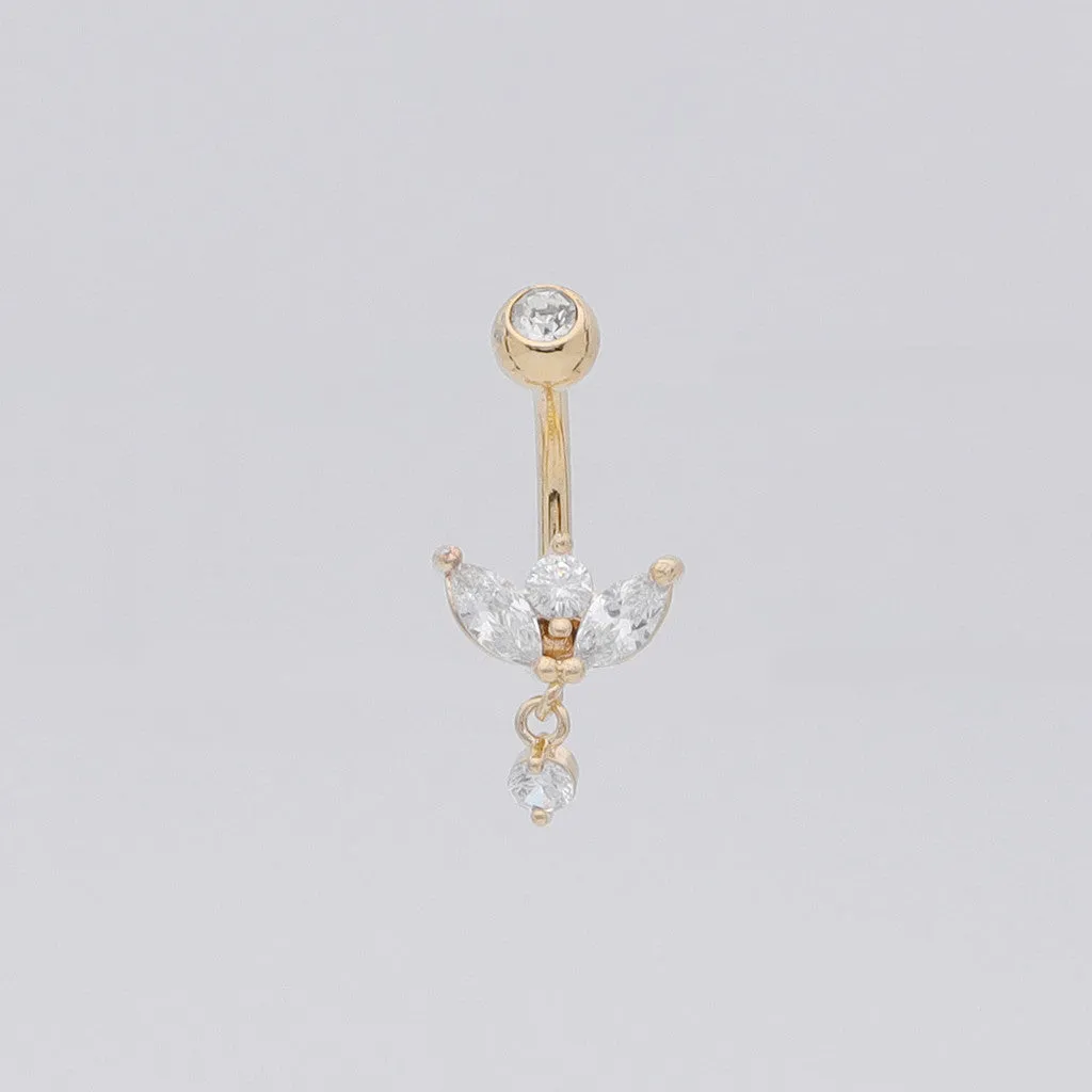 Marquise-Cut C.Z Sprout Belly Button Ring - Gold