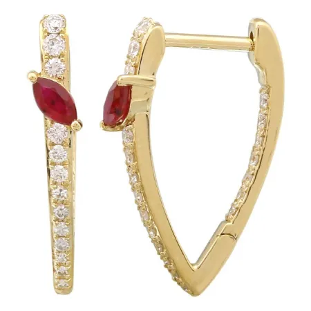 Marquise Gemstone Detail Huggie Earrings