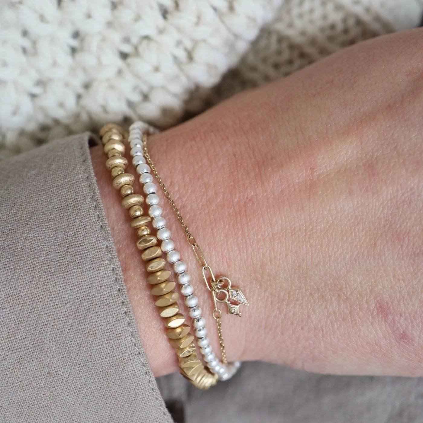 Mini Metal Stacking Bracelet - Mixed Beads Gold