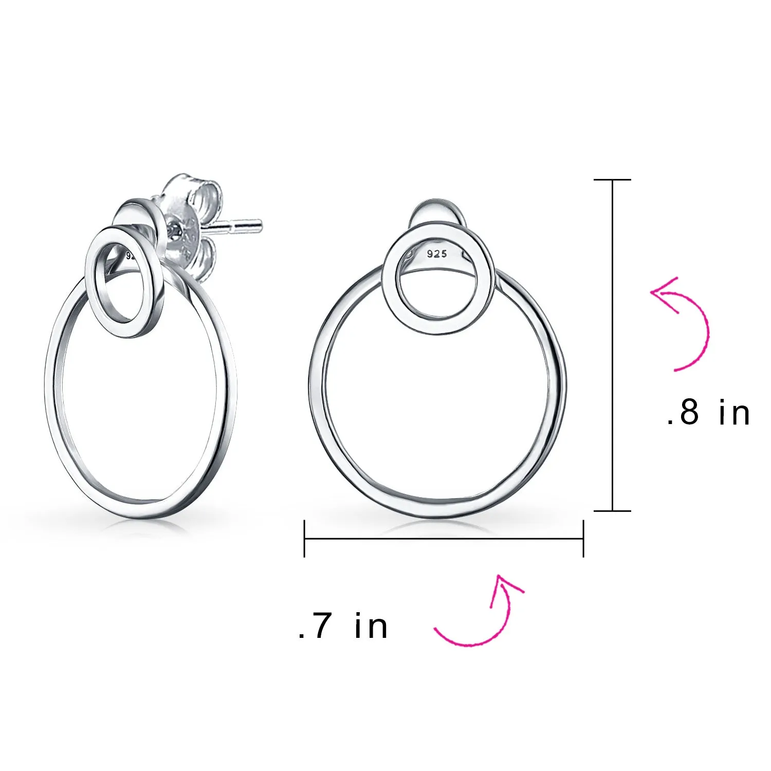 Minimalist Geometric Hoop Huggie Earrings Sterling Silver 1.75 Inch Diameter