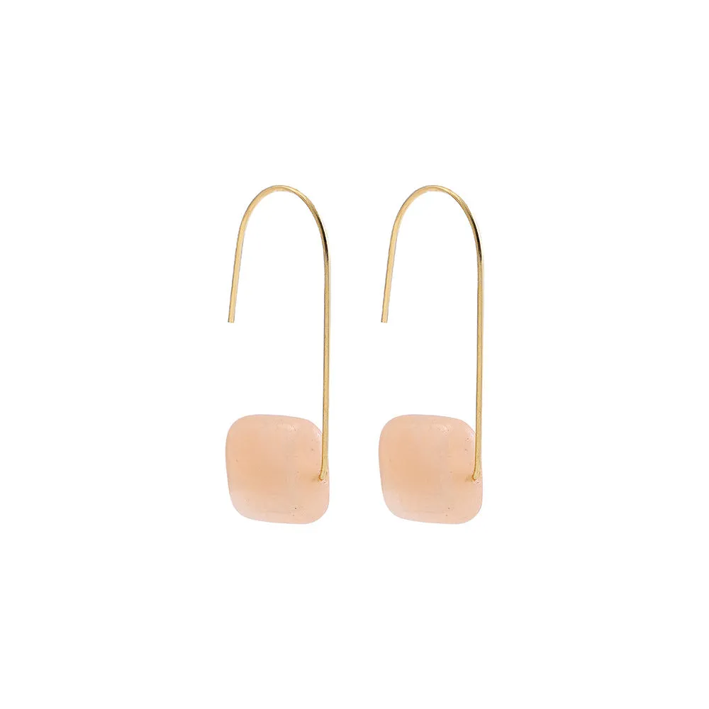 Minimalist Long Drop Earrings with Soft Peach Stone-jlt11744