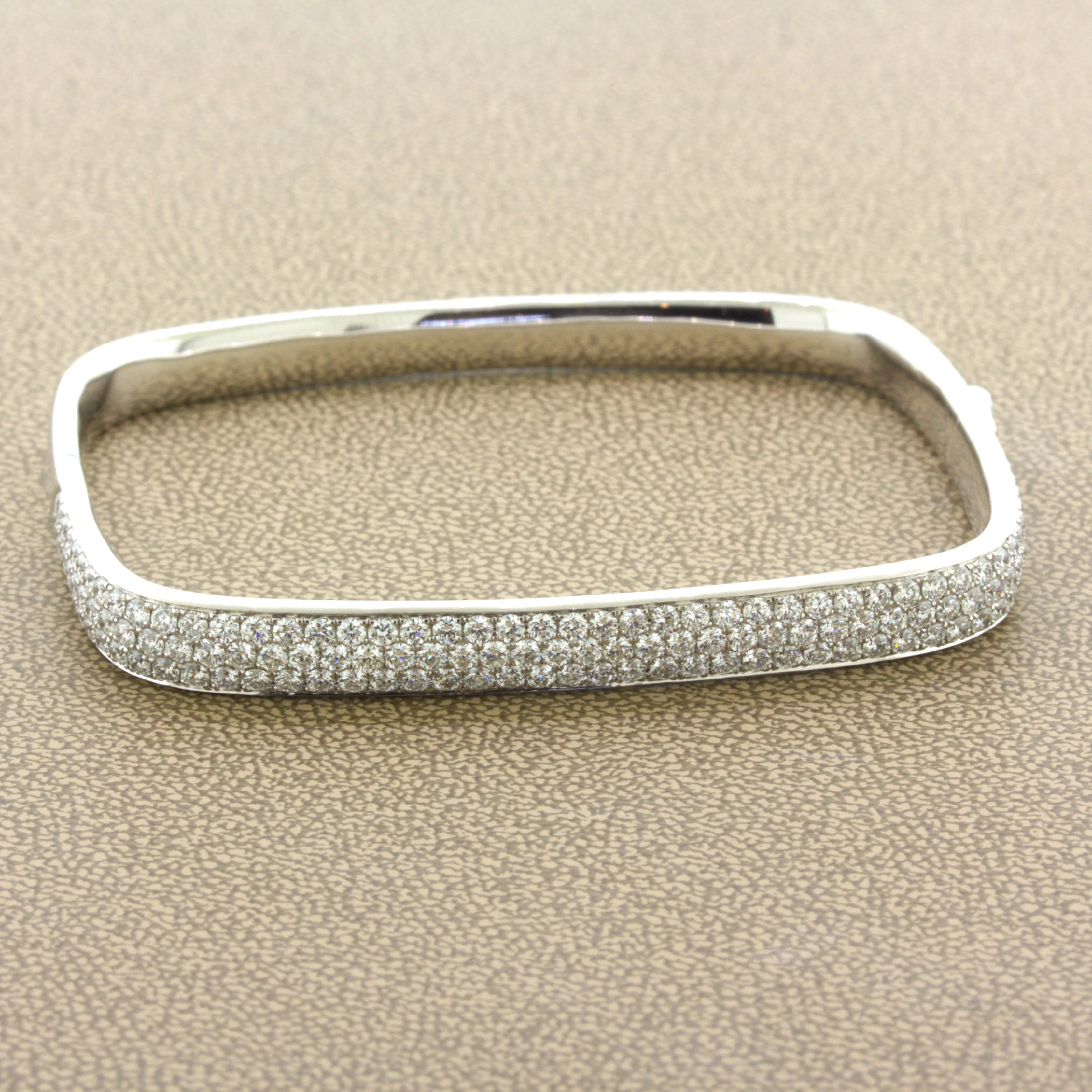 Modern Diamond Pave 18K White Gold Bangle Bracelet