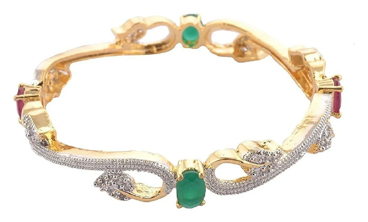 Modern Pink and Green American Diamond Studded Bangle Set for Women and Girls