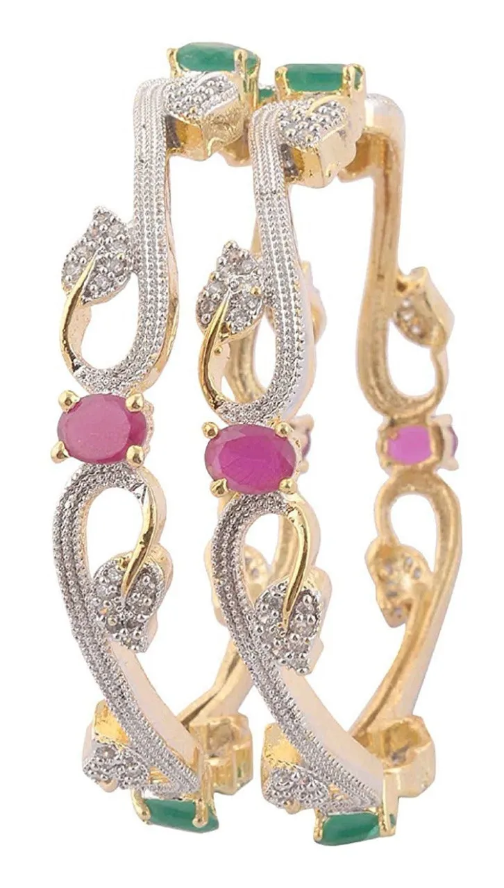 Modern Pink and Green American Diamond Studded Bangle Set for Women and Girls