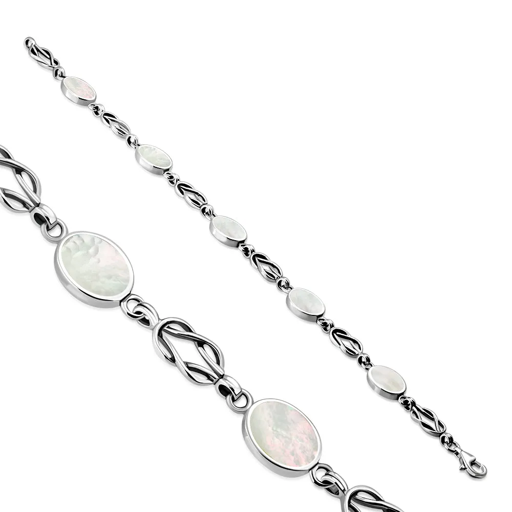 Mother Of Pearl Oval Links Celtic Knot Silver Bracelet