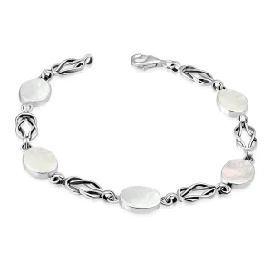 Mother Of Pearl Oval Links Celtic Knot Silver Bracelet