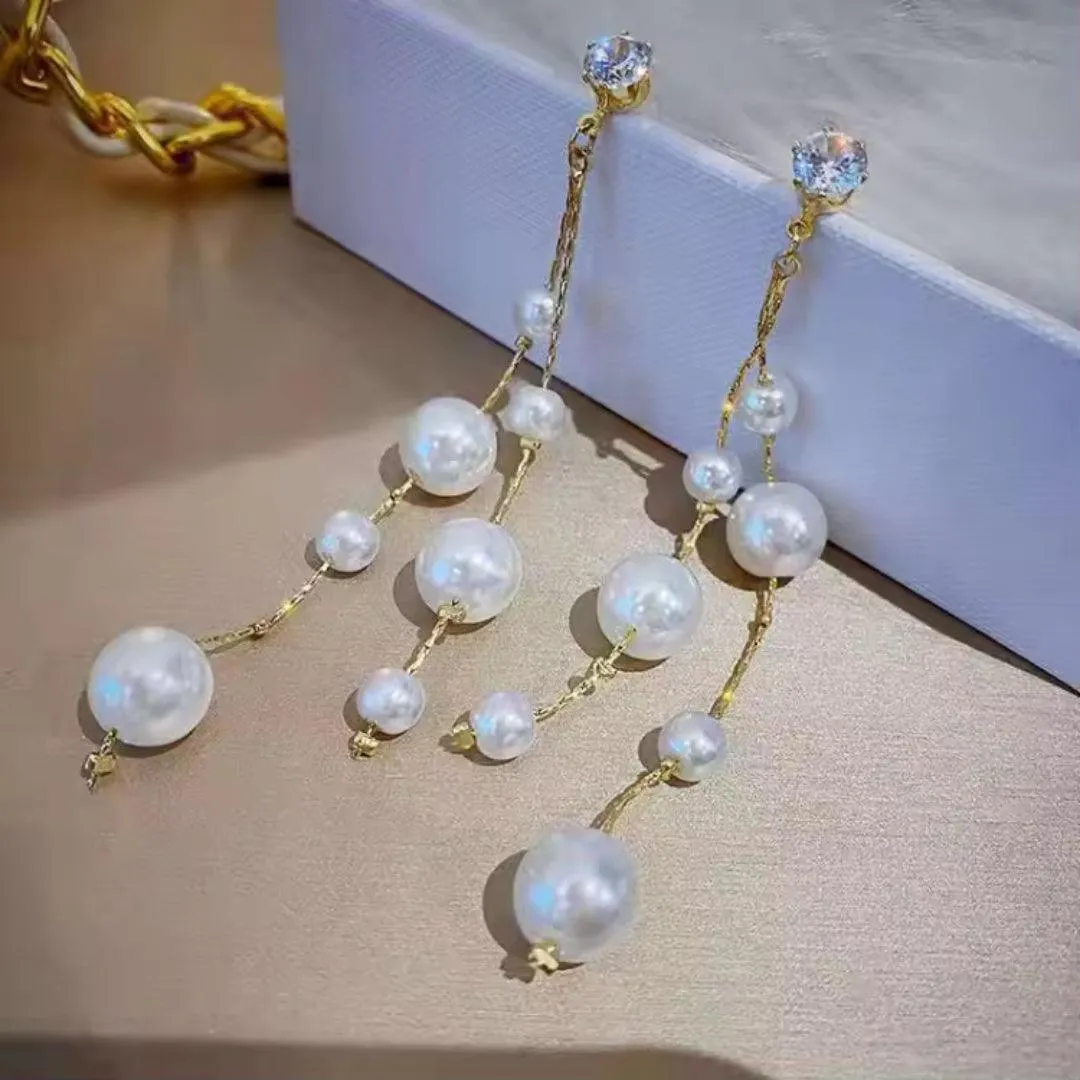 Multi-Strand Pearl Dangle Earrings