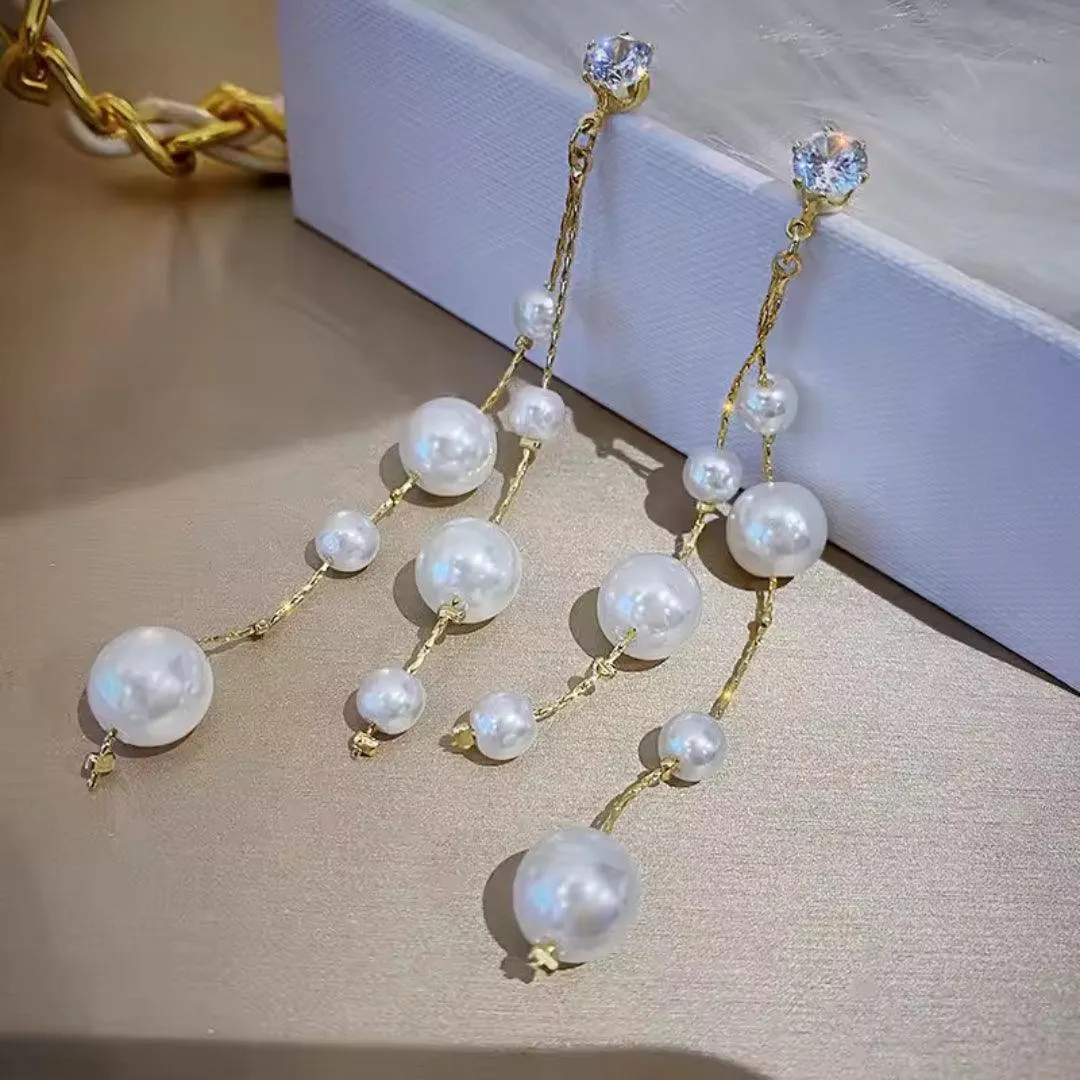 Multi-Strand Pearl Dangle Earrings