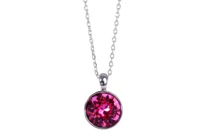 N7174 Brilliant Round Fushia Swarovski Crystal Elements Rhodium Plated Pendant Necklace