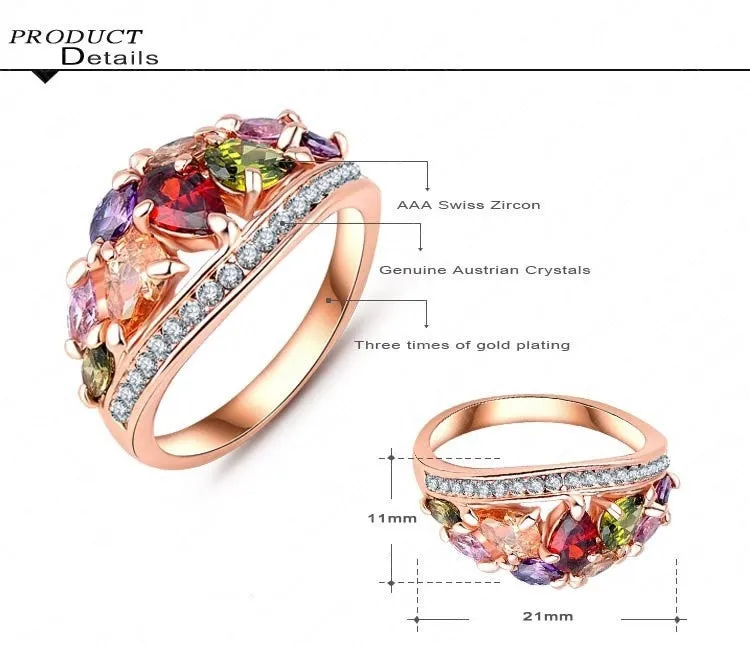 New Arrival Multi Color Fashionable Ring for Women Rose Gold Plated with AAA Swiss Zircon Rings