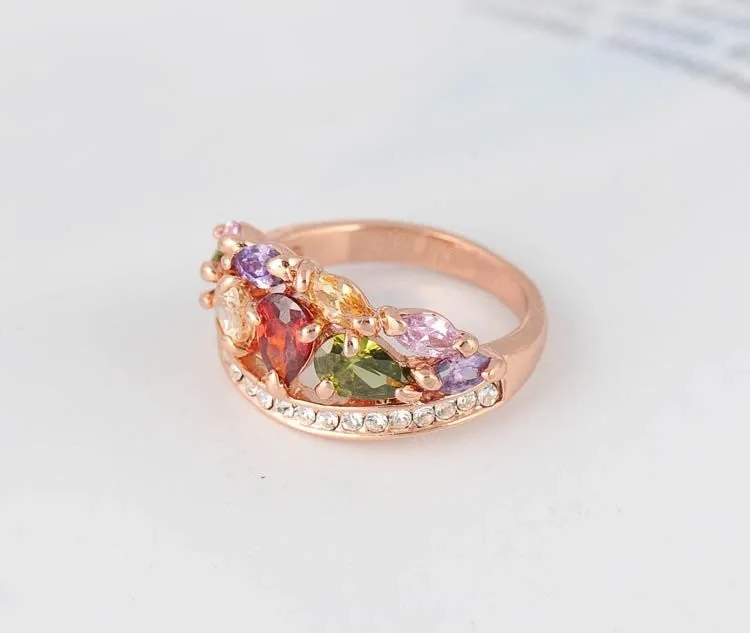 New Arrival Multi Color Fashionable Ring for Women Rose Gold Plated with AAA Swiss Zircon Rings