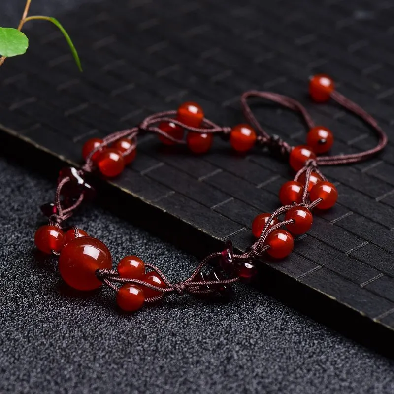 Onyx Hand Braided Bracelet Women's Fashion Simple Garnet Crystal