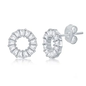 Open Circle Baguette CZ Stud Earrings