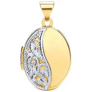 Oval Shaped Locket Pendant Necklace in 9ct 2 Tone Gold