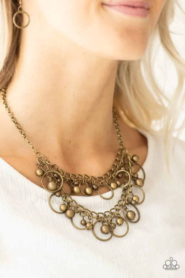 Paparazzi Necklace ~ Warning Bells - Brass