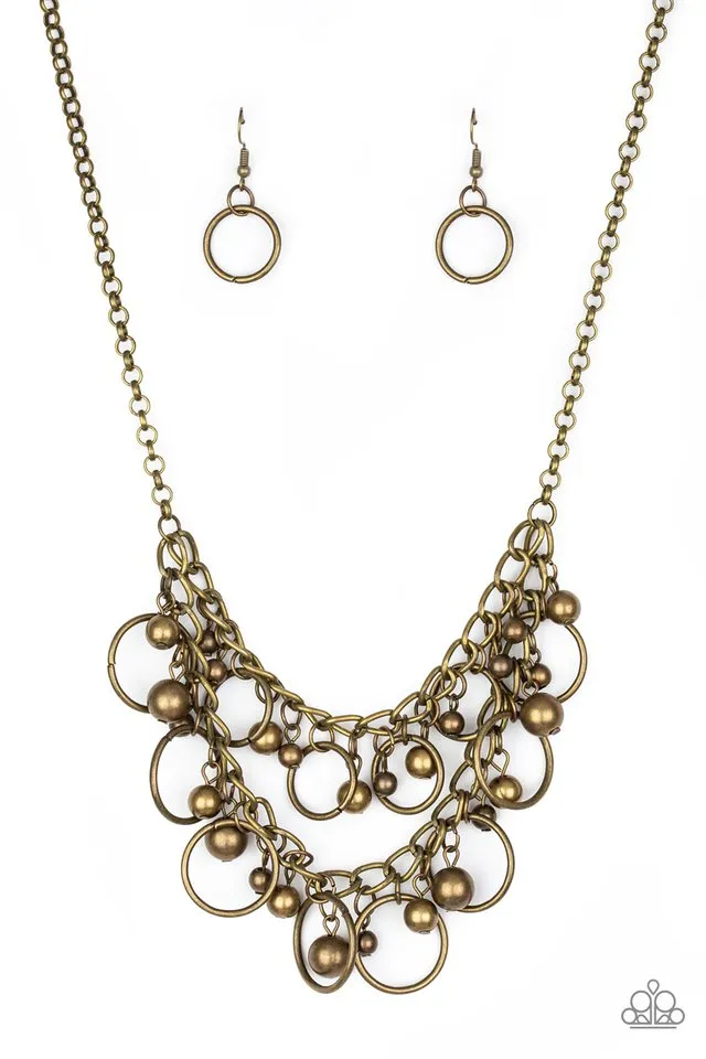 Paparazzi Necklace ~ Warning Bells - Brass