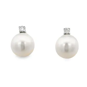 Pearl Stud Earrings, 9mm, 14Kt & Diamond