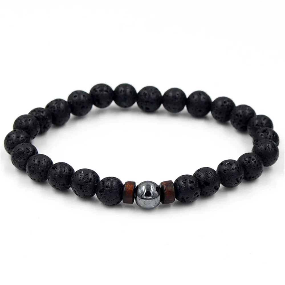 Personality Men's Black Volcanic Stone Bracelet