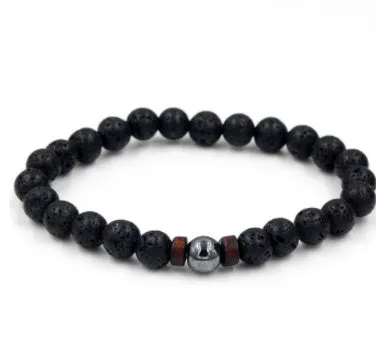 Personality Men's Black Volcanic Stone Bracelet