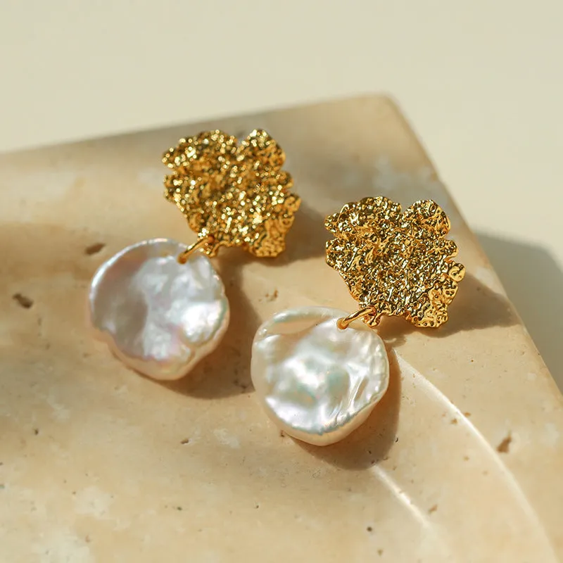 Petal Baroque Pearl Earrings-Single Pearl Drop Earrings