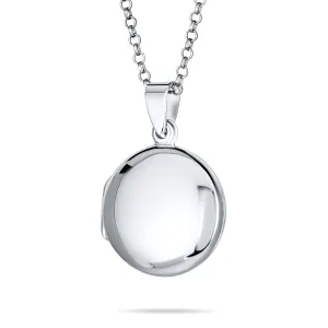 Polished Silver Dome Photo Locket Necklace Pendant for Pictures