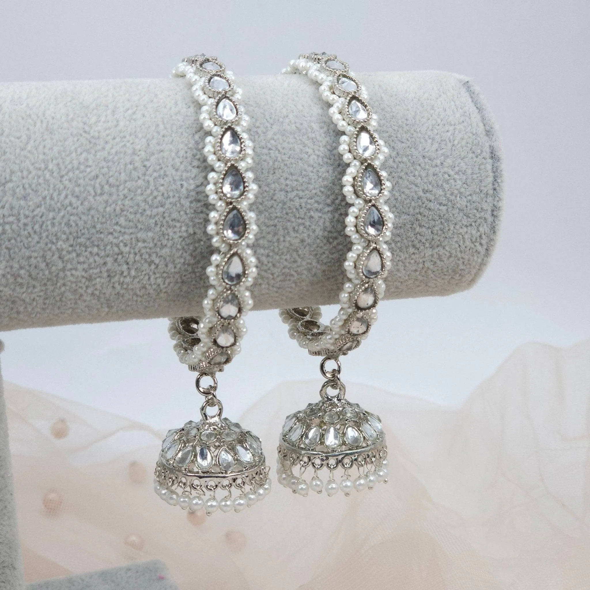 Polki Jhumka Drop Bangles Silver