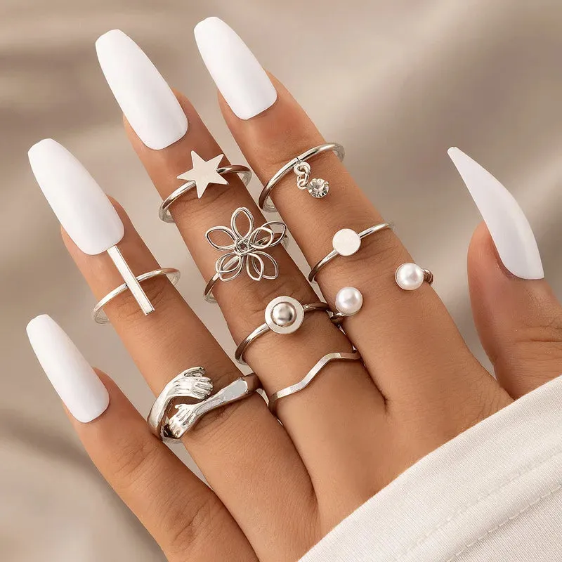 Punk Silver Color Liquid Butterfly Rings Set For Women Fashion Irregular Wave Metal Knuckle Rings Aesthetic Egirl Gothic Jewelry