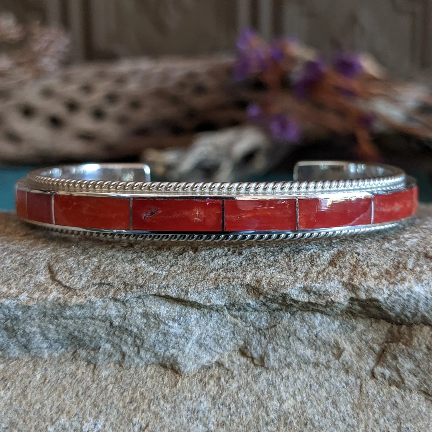 Red Spiny Oyster Shell Cuff by Richard & Rita Begay SWSG-BRC-0030