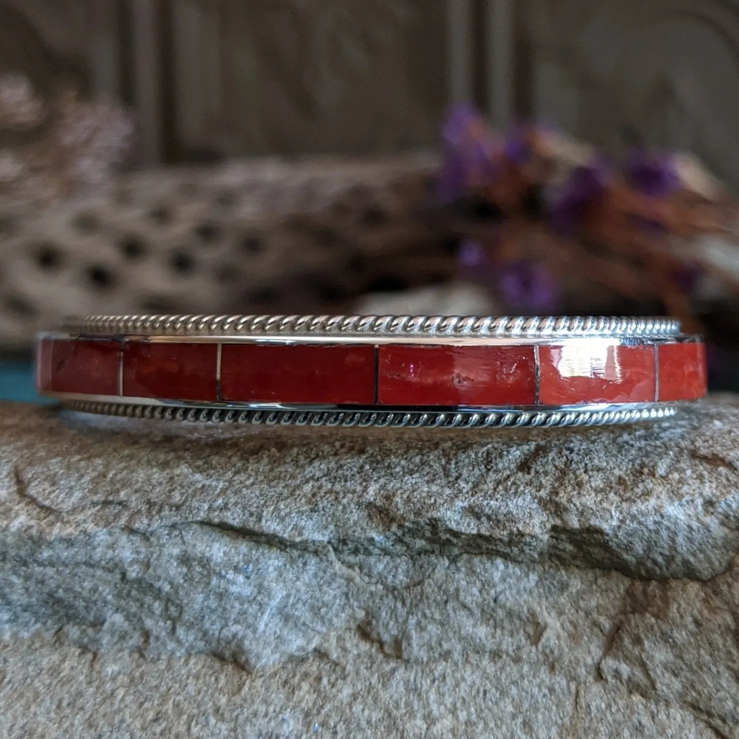 Red Spiny Oyster Shell Cuff by Richard & Rita Begay SWSG-BRC-0030