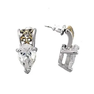 Reverse Two-Tone 925 Sterling Silver Earrings with AAA Grade CZ in Clear for Women Clear Stone Color Style LOAS782