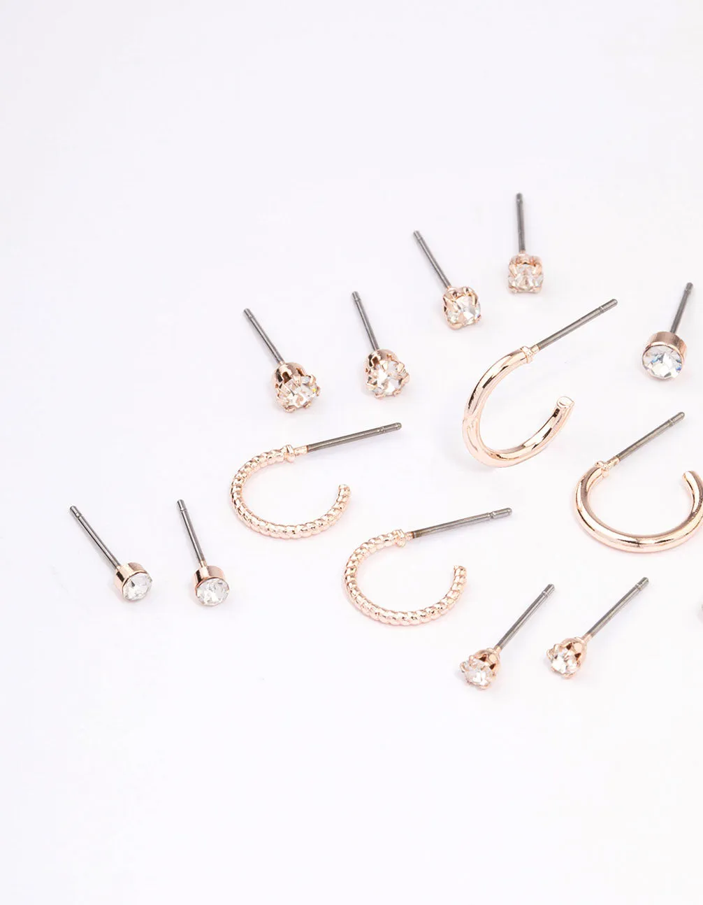 Rose Gold Diamante Stud & Hoop Earring 12-Pack