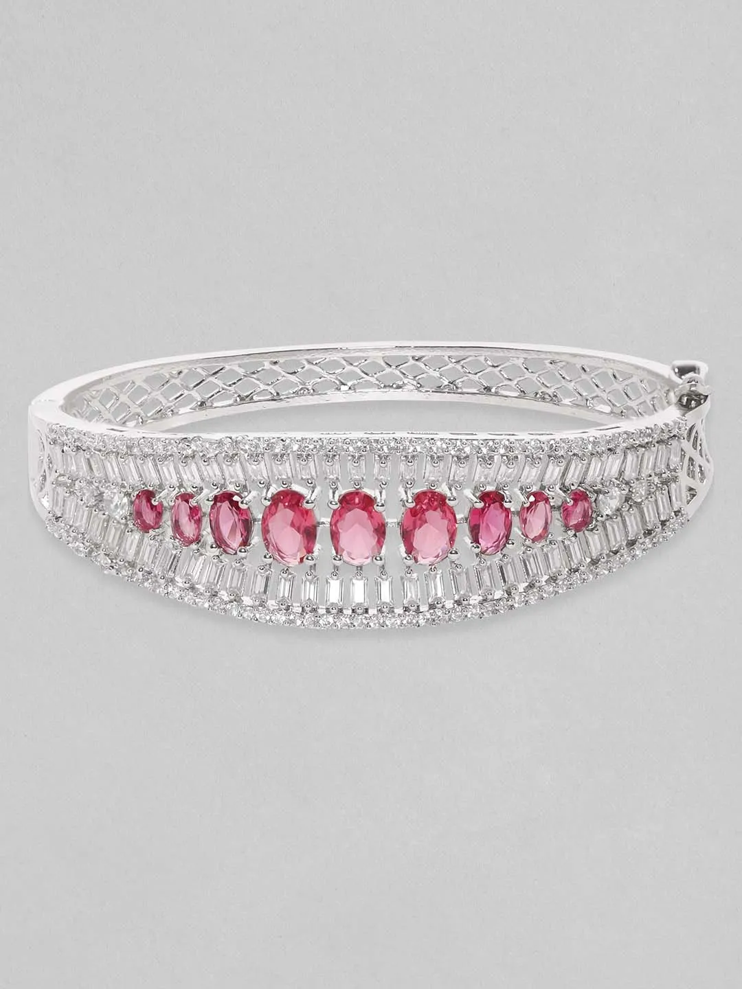 Rubans Rhodium Plated Ruby Red Zirconia Studded Statement Bracelet