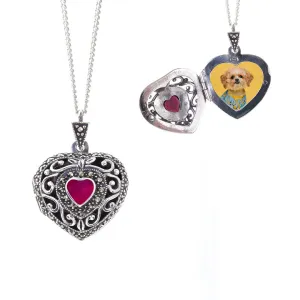 Ruby Vintage Heart Locket | Silver